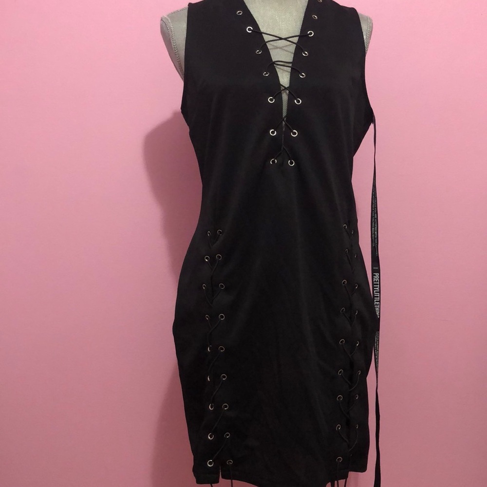 Black dress with lace up ties